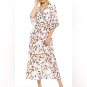 Alexia Admor Mixed Print Kimono Wrap Maxi Dress 8 *Missing Belt* Brunch Vacay